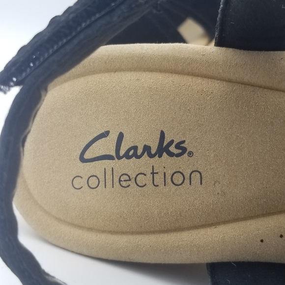 NWOT 9.5W Wide Clarks Rose Way Crisscross Platform Wedge Sandals, Black Suede - Picture 10 of 16